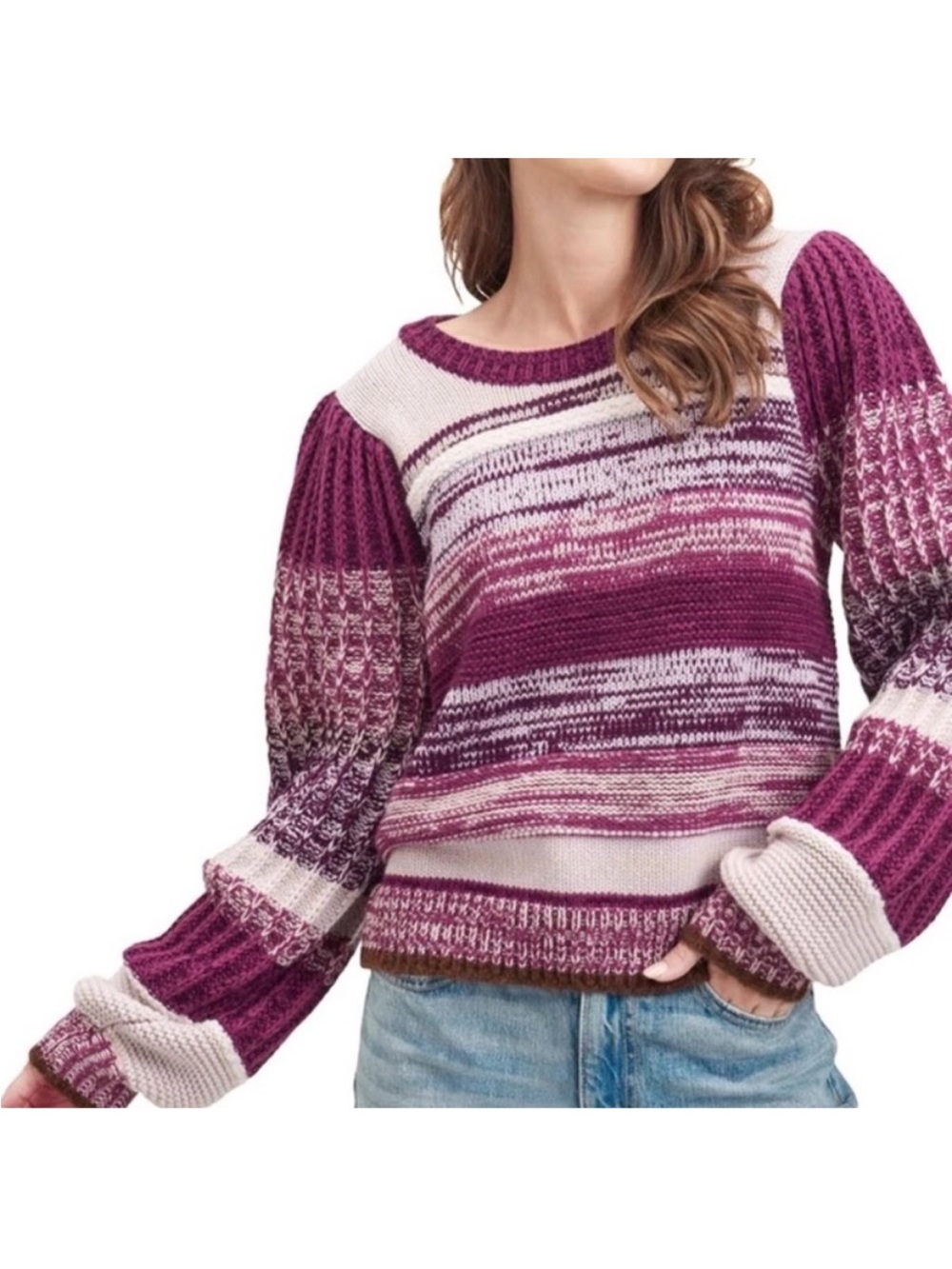 Splendid XLarge Sweater Raya in Black Cherry Multi Stripe wool blend NWT